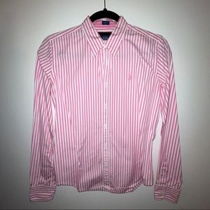 Pink/white stripe button down shirt